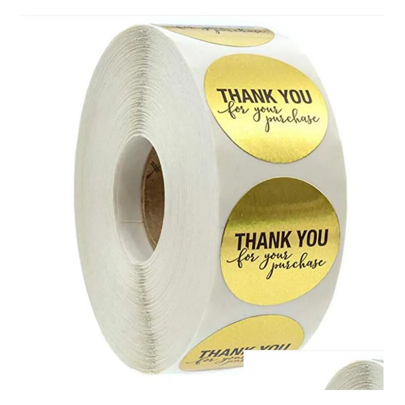 black adhesive stickers 500pcs roll 2.5cm 1 inch thank you for support my small business round label for holiday presents business festive