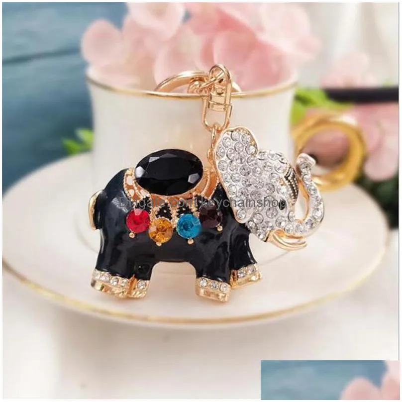 colorful crystal elephant animal keychain rhinestone charm women handbags keyring pendant key chain jewelry