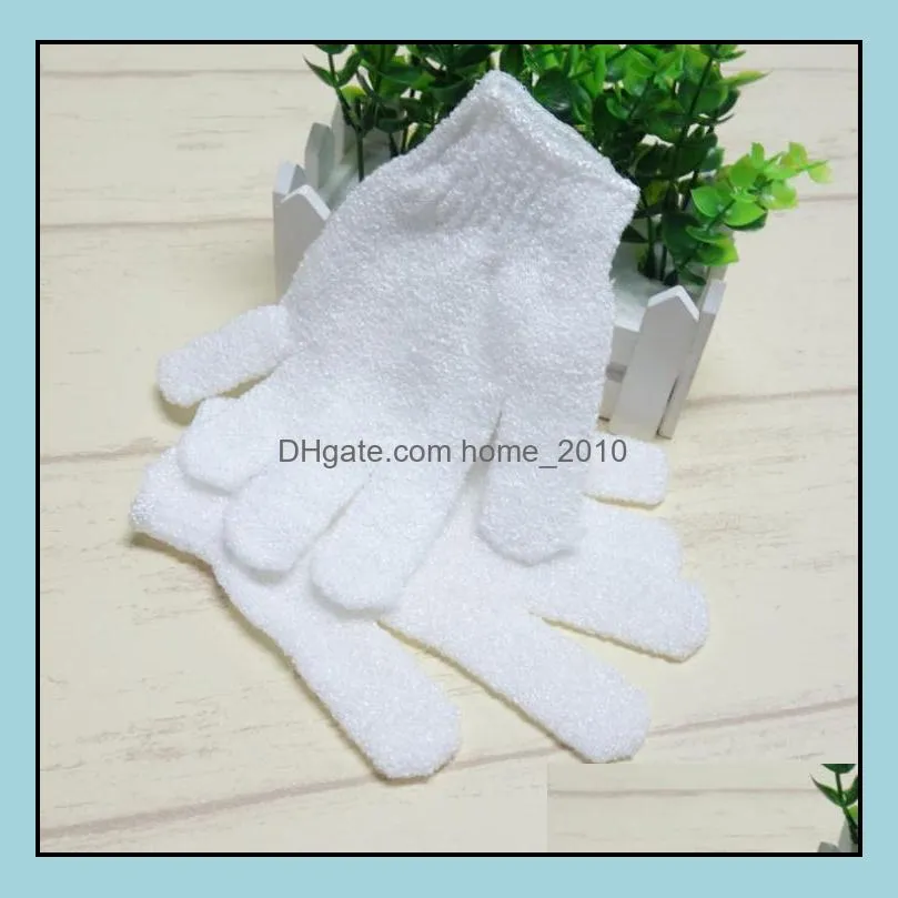 white nylon body cleaning shower gloves exfoliating bath glove five fingers bath gloves bathroom supplies 1pcs sn811