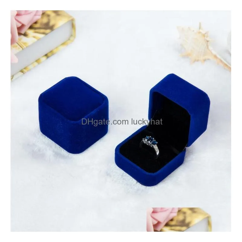 11 colors 55x50x43mm velvet jewelry gift boxes for rings wedding engagement couple jewelry packaging square show case box