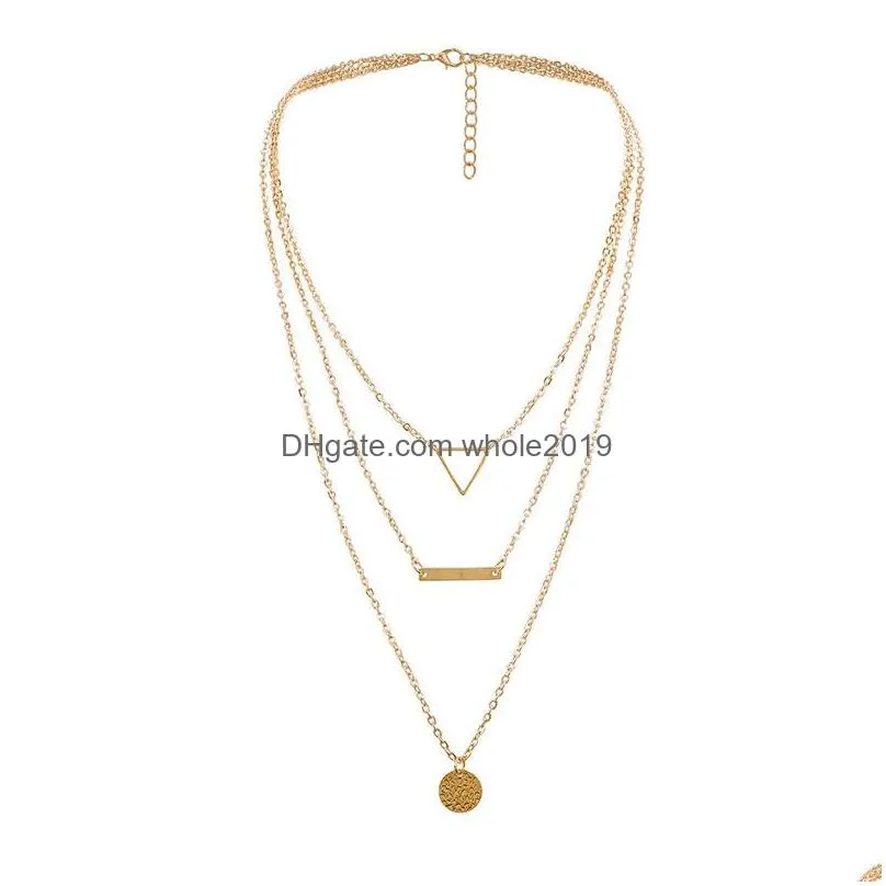 fashion jewelry multilayer necklace geometry three layers pendant necklace