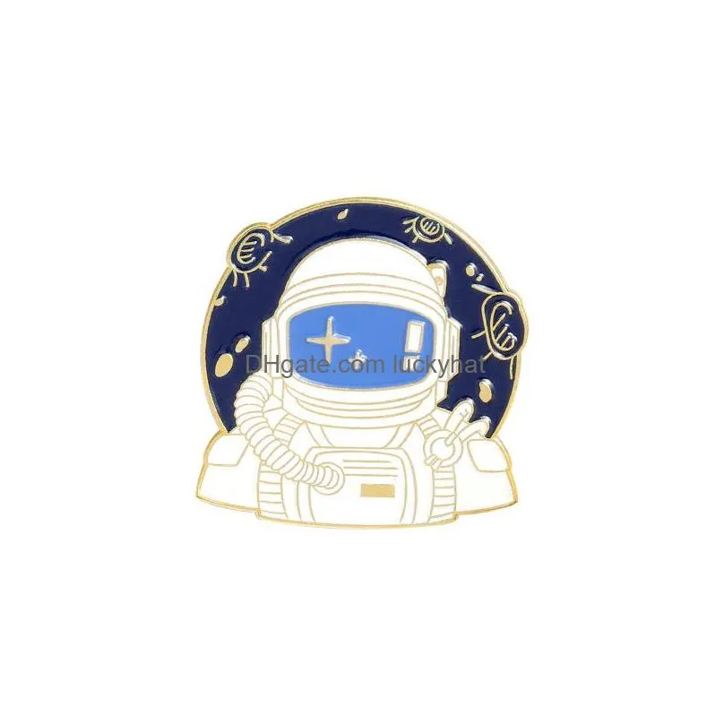 cartoon creative space astronaut brooches set 5pcs capsule water bag enamel paint badges for boys alloy pin denim shirt fashion jewelry gift clothes