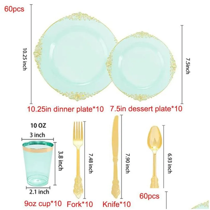 disposable flatware cutlery clear gold plastic tray with silverware glasses birthday wedding party supplies 10 person set