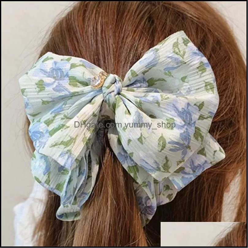 korea style hairpin sweet vertical clip cute chiffon floral bow banana clip ponytail holder women fashion hair accessories 366 q2