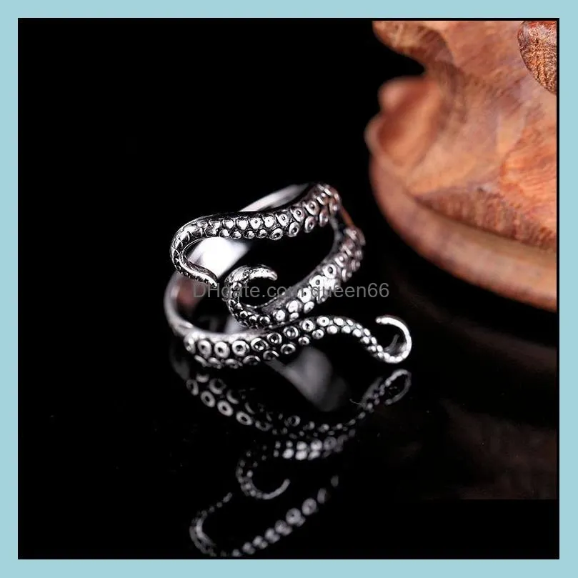 punk gothic octopus finger band ring jewelry open adjustable size