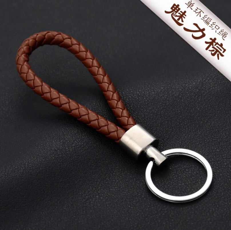 high quality braided pu leather keychain women men solid color woven rope key ring unisex car key holder fashion accessories