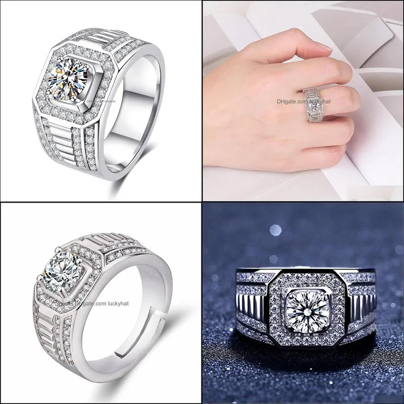 silver ring fashion atmosphere inlaid zircon rings birthday wedding party gift luxury ring