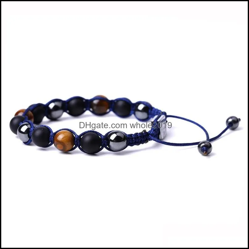 6 8 10mm tiger eye stone black beads bracelet braided women men yoga hand string jewelry friendship gift