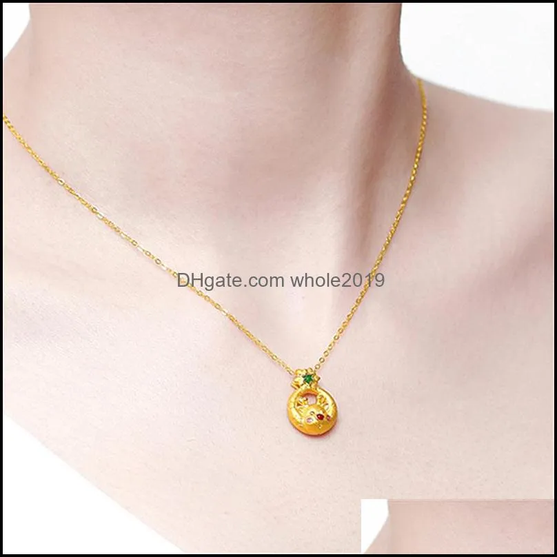 18k yellow sand gold pendant necklace for women fine jewelry gift love pendant chain gold necklace christmas day elk necklaces