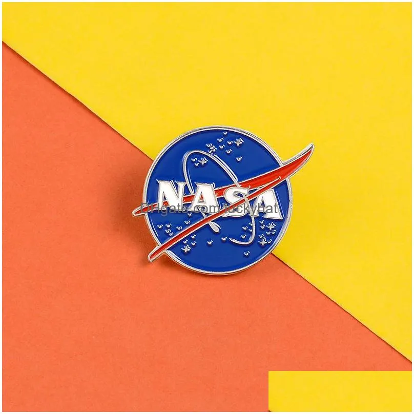 fashion blue nasa theme metal brooch pins eco enamel funny personality brooches for girls gift jewelry badges bag clothes denim shirt collar