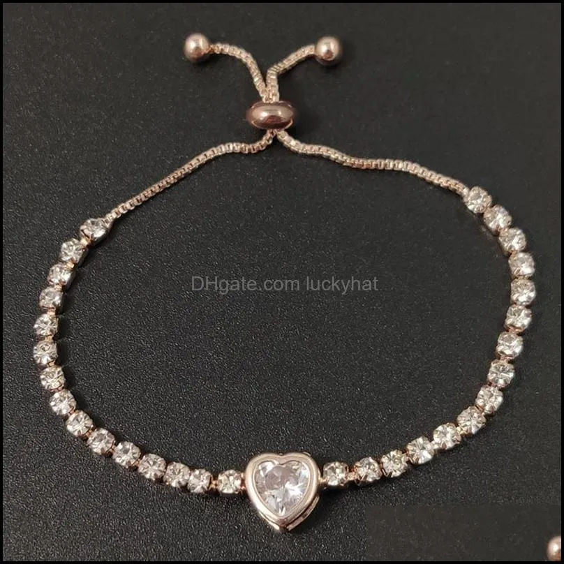 women silver color rose gold bracelet zircon heart charm bracelet women bridal wedding fine jewelry gift