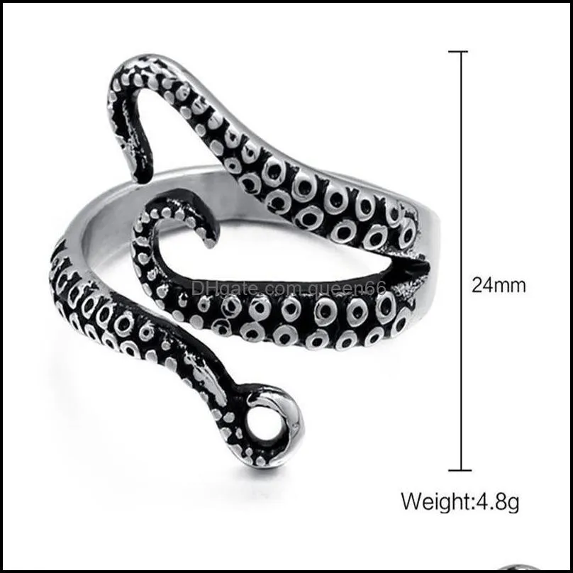 punk gothic octopus finger band ring jewelry open adjustable size