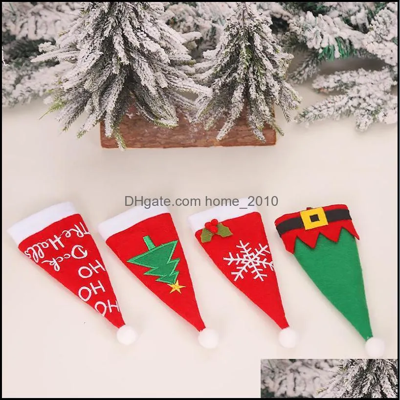 christmas caps fork knife cutlery holder bag tableware wine bottle santa claus hat christmas home decor year