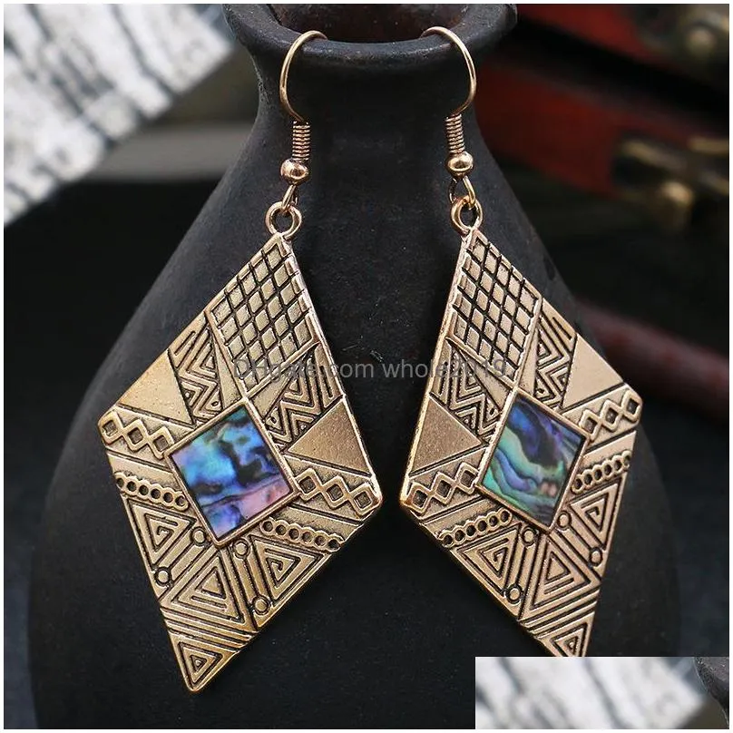 bohemian fashion jewelry womens vintage earrings abalone shell rhombus dangle earrings