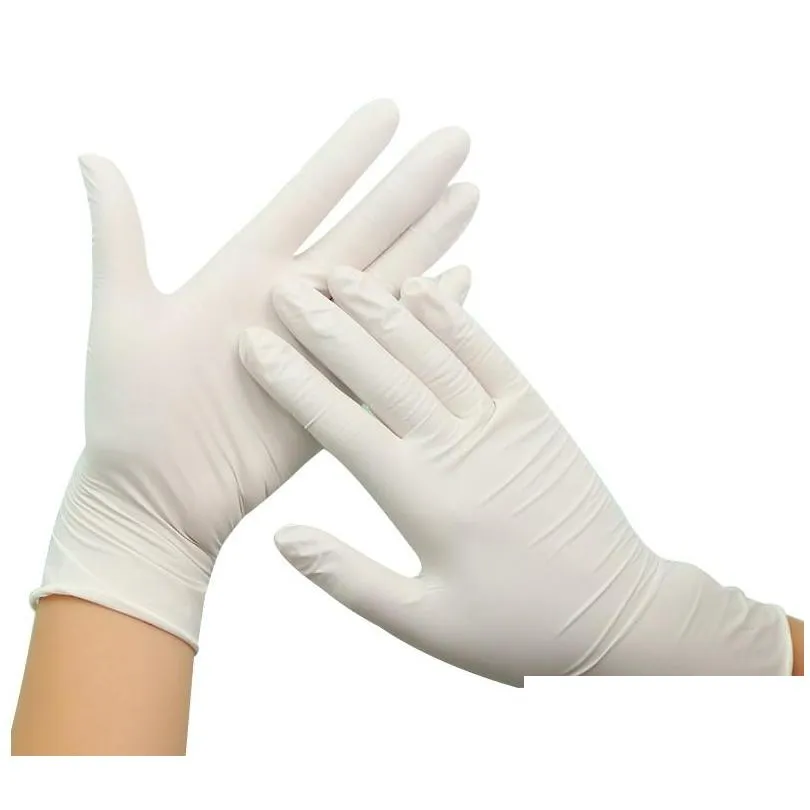 100pcs disposable latex gloves white nonslip laboratory rubber latex protective household cleaning products