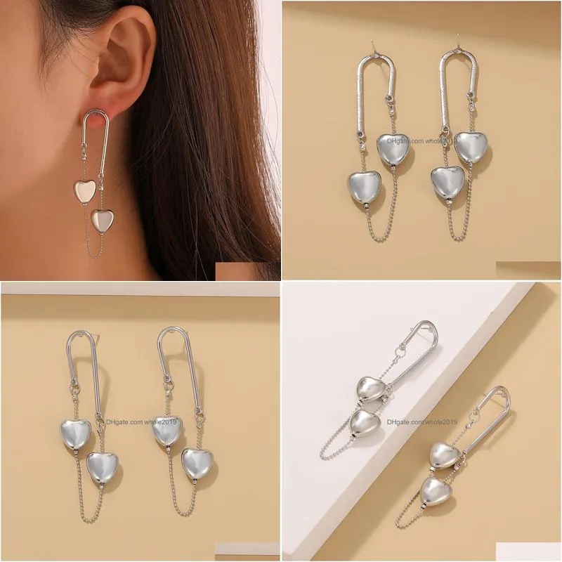 fashion jewelry tassels love earrings for women retro metal long geometric heart chains dangle stud earrings