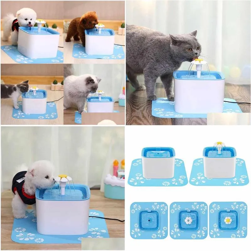 kennels pens pet water fountain for cats and dogs with filter silicone mat cat automatic dispenser blue