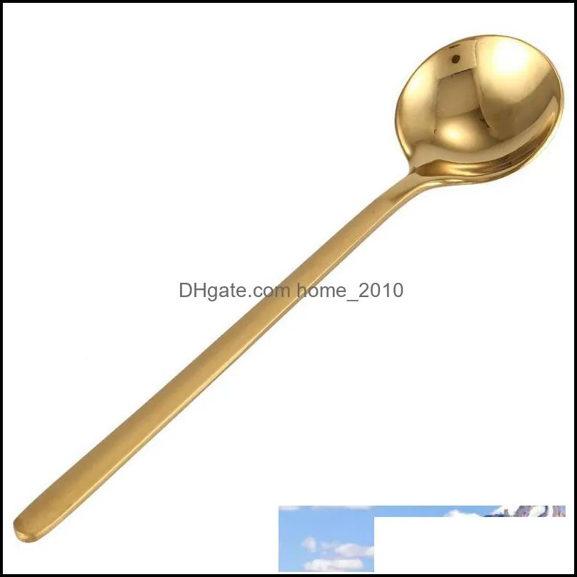round shape coffee spoon stainless steel mini teaspoons sugar dessert spoon ice cream soup kitchen accessories