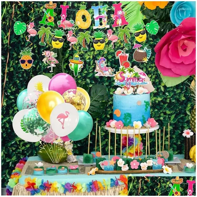 party decoration flamingo decor tropical hawaiian luau supplies balloons paper cup plates straw first birthday decorations kids