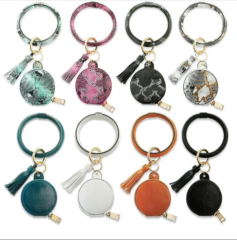 leather tassel car keychains bracelets pu key rings chains accessories women fashion protective airbuds earphone case wristlet bangle keyring bag