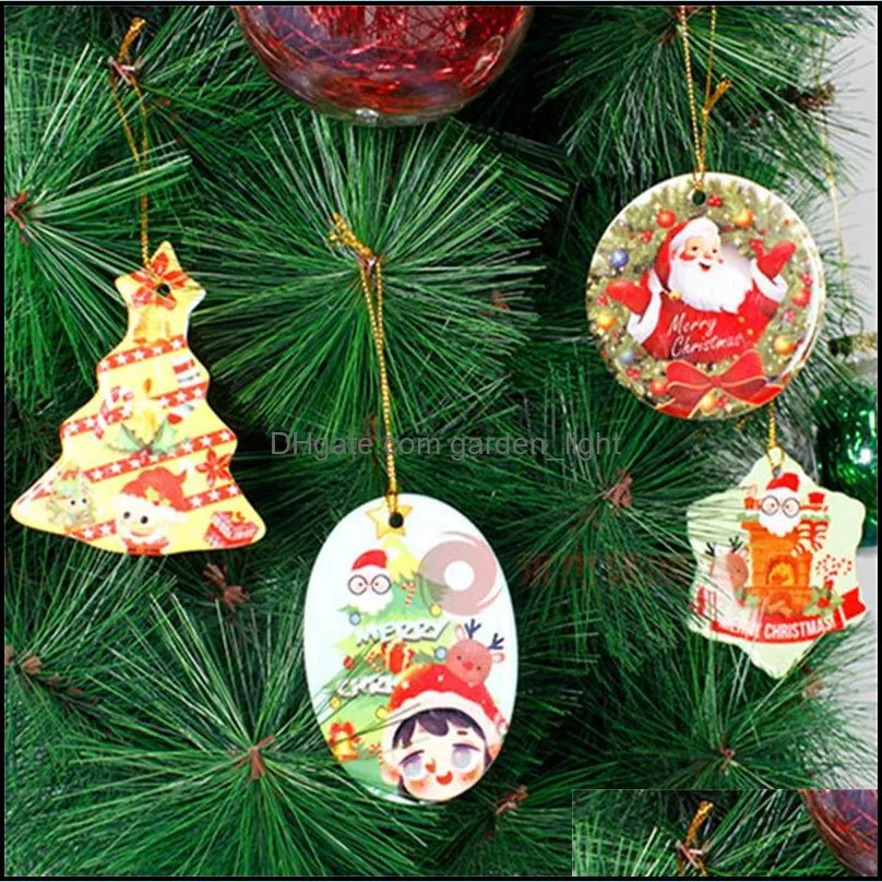 sublimation blank ceramic pendant creative christmas decoration heat transfer printing diy ornament xmas tree hanging