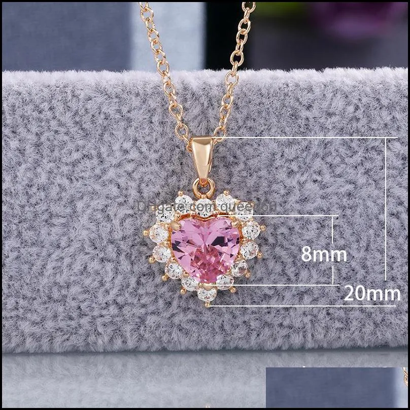 pendant necklaces lucky pink zircon peach heart necklace for women engagement wedding gold anniversary gift collar de mujerpendant