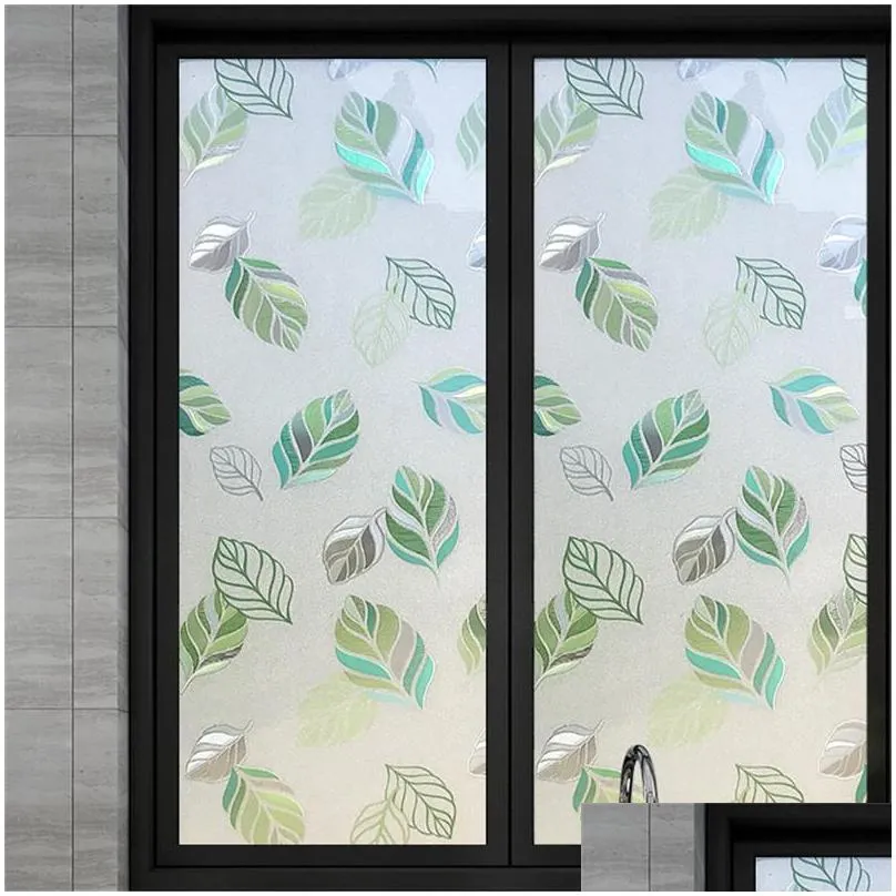 window stickers decorative noglue frosted film stained waterproof static cling glass foil sticker green leaf pvc