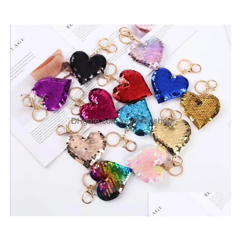 cute keychain glitter sequins heart key chain women llaveros mujer keyring woman pendant car bag accessories