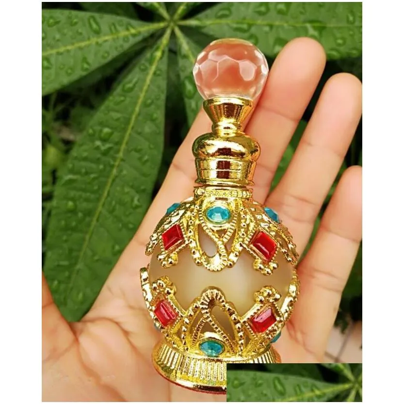 2pcs perfume bottle 15ml vintage metal bottle  oils dropper container beautiful decoration gift with high quality