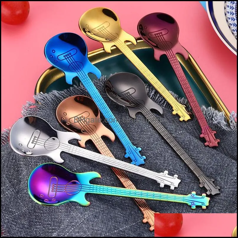 304 stainless steel small coffee spoons guitar violin shape dessert spoon stirring spoon lovely titanium plated ice scoop 12cm