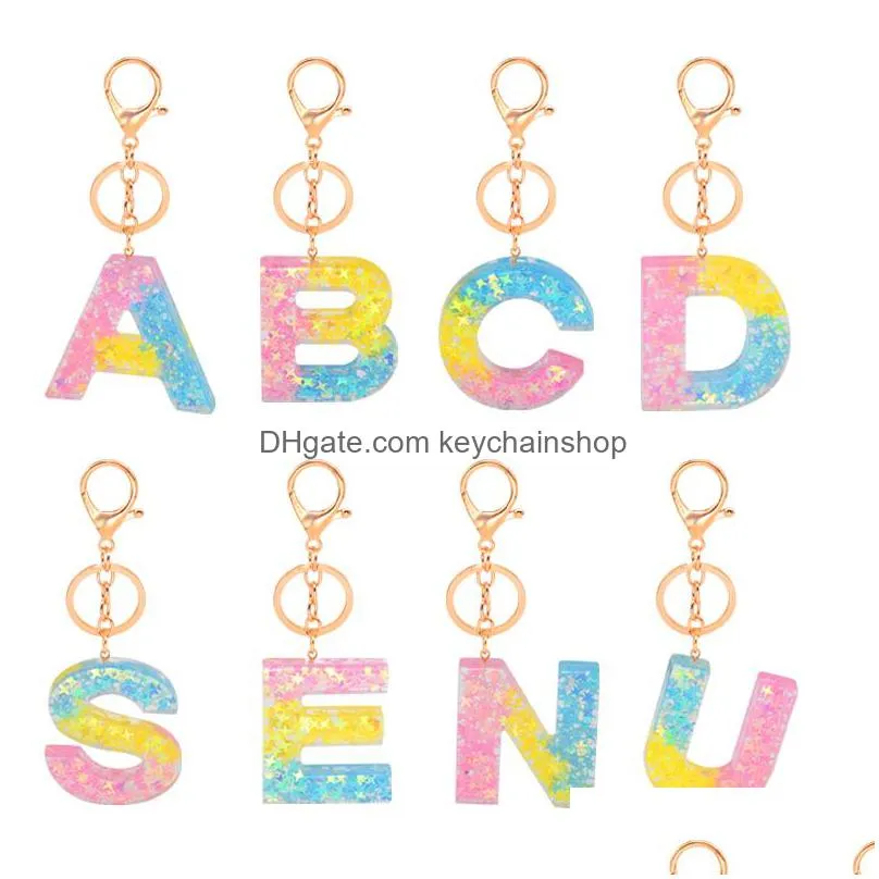 az initial keychains keyrings for women men acrylic letter three colors alphabet couple key ring chains bag charm accessories