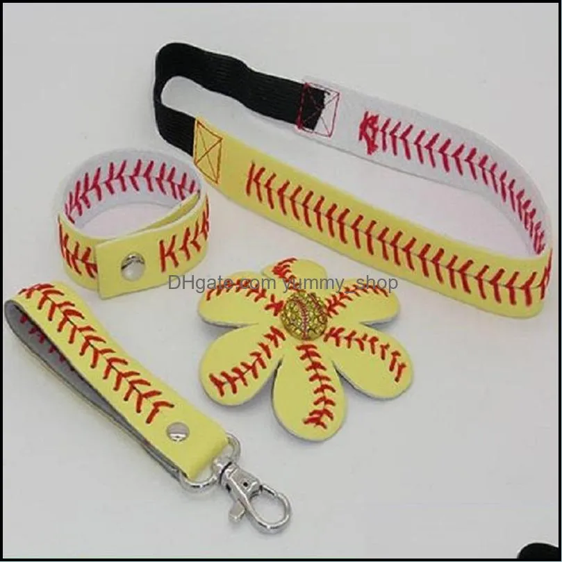 softball/baseball 4 kits leather party favor gift one setis1pc keychainadd1pc braceletadd1pc headbandadd1pc hair bowis4pcs perfect