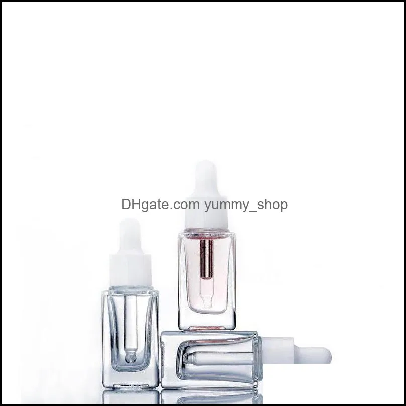 clear square glass dropper bottle  oil perfume bottle 15ml with white/black/gold/silver cap