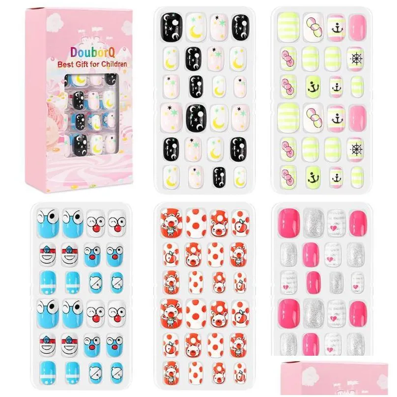 false nails 120pcs kids cartoon fake full cover press stick on children nail stickers decor girls giftsfalse stac22