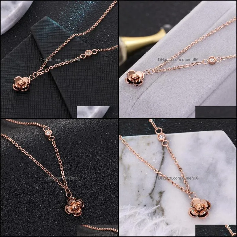 pendant necklaces classic design titanium steel flower shape necklace high quality with crystal for women nice giftpendant
