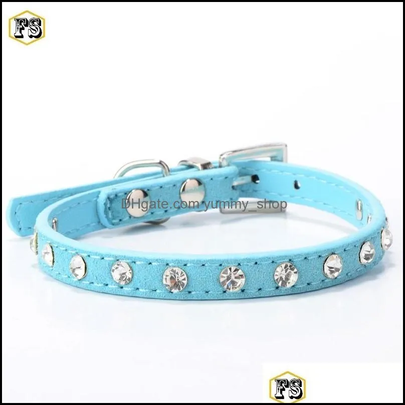 fashion pet supplies dog collars crystals pu leather adjustable collar small dog puppy leash collars 8 colors wholesale shipping