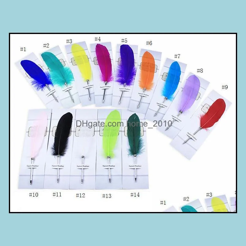 14colors fashion feather quill ballpoint pen plush cute ballpoint pens for wedding gift office school writing supplie sn427