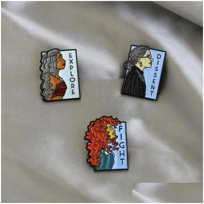 female characters brooches set 8pcs letter ginsberg statue of liberty decoration enamel paint badges lapel pin denim shirt fashion jewelry gift bag hat