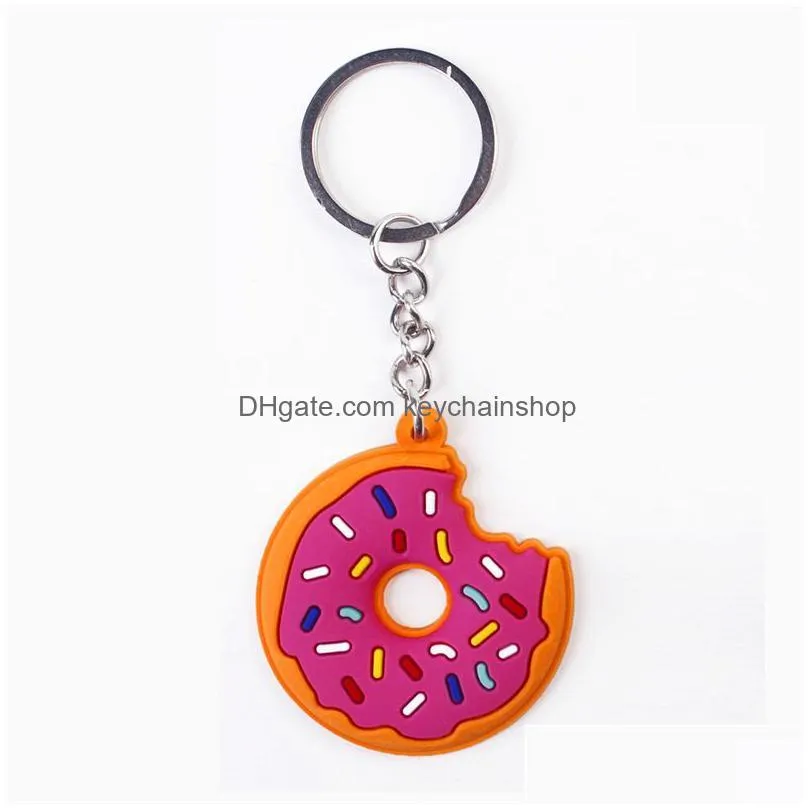 pvc donut keychains accessories cute pendant key chains rings jewelry fashion design keyrings trinkets bag charms silver metal car keys holder gifts 6