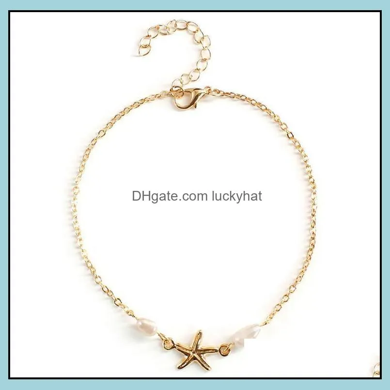 punk ankle bracelets girls women gold silver tone starfish pearl anklet chain foot chains yoga dancing anklets