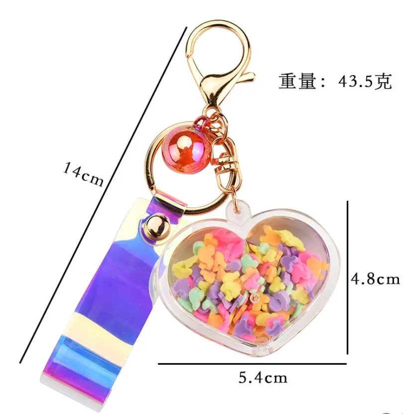 fashion sequins heart keychain for women pendant transparent quicksand sequin key chain mobile phone bag car pendant keychain