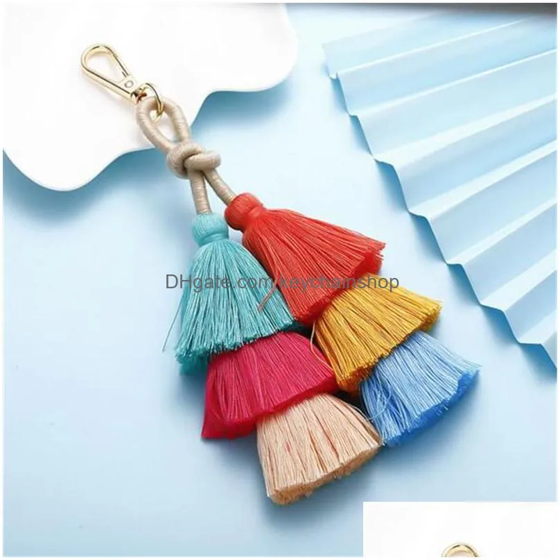 key rings vintage bohemian tassel keychain for women pendant car bag hanging keyring jewelry party gift trinkets wholesale