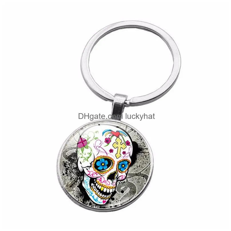 skeleton time gem cabochon key chain punk style weird skull pattern key ring individuality key rings