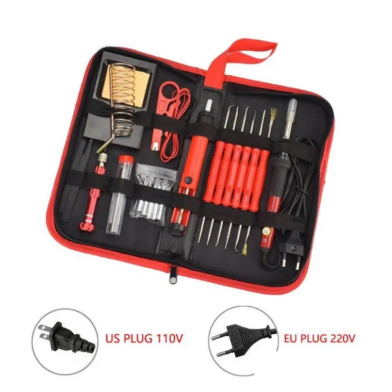 26pcs 60w multifunctional electric solder iron kit screwdriver desoldering pump tip wire pliers add tool bag eu plug/us plug