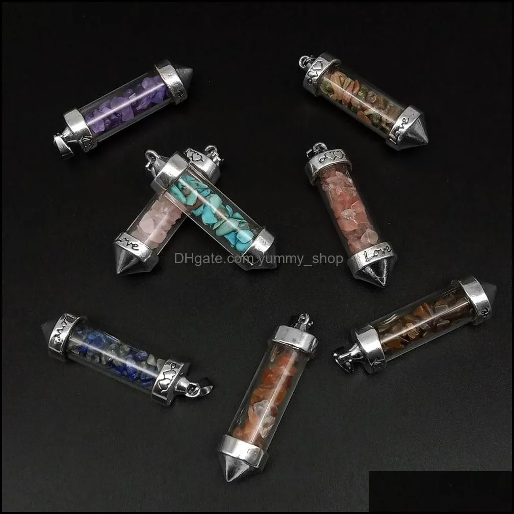 glass gravel wishing bottle pendant charms seven chakra divination dowsing cone point pendants for necklace jewelry