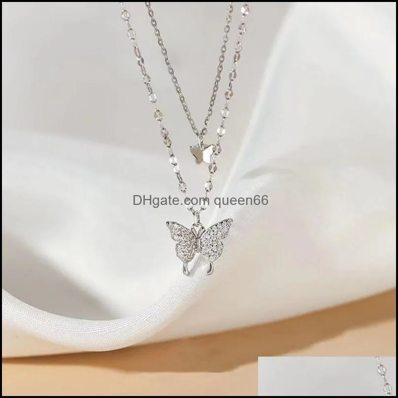 pendant necklaces dainty butterfly necklace for women punk silver color layered chain korean cute choker fashion jewelry 2022pendant