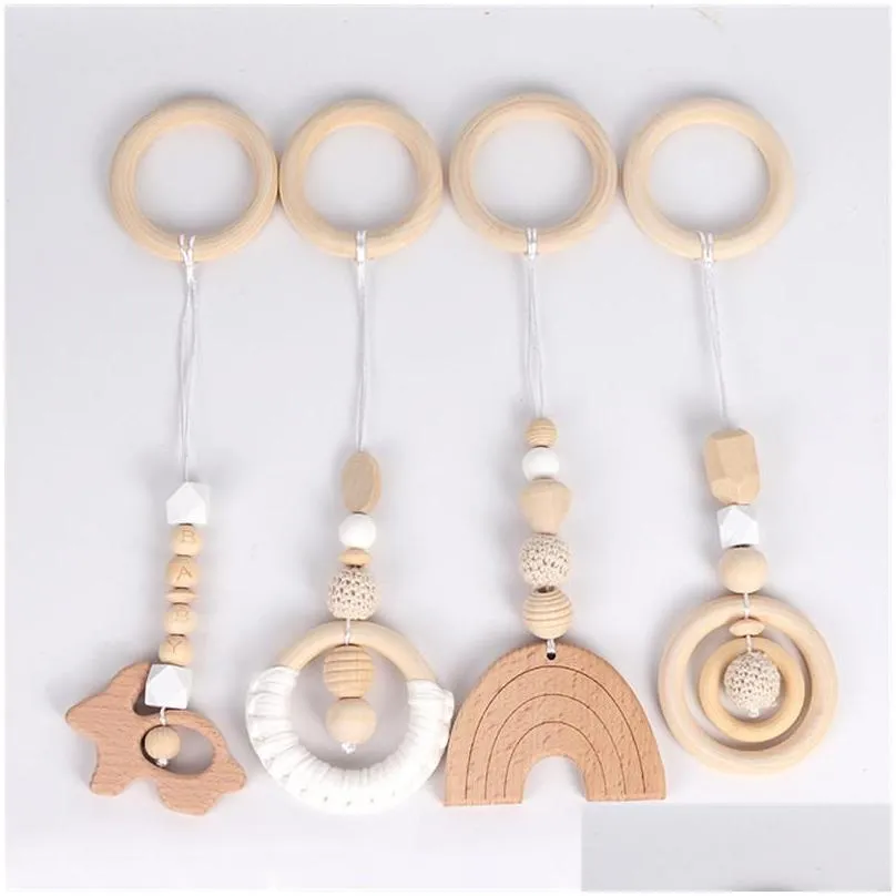 decorative objects figurines 4 pieces/set wooden baby rattle toys gym play rack hanging decor ornaments kids room pendant decoration