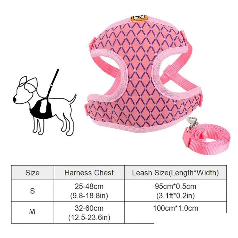 cat collars leads pet products supplies rhinestone mesh harness leash set vest for small dog