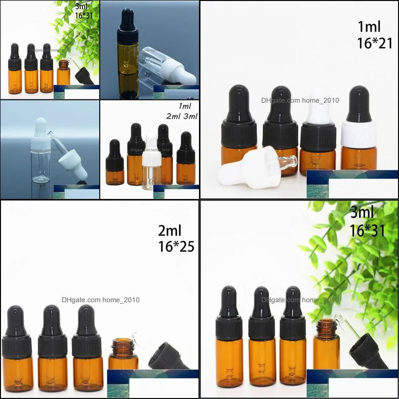 20ps/lot empty wholesale 1ml 2ml 3ml mini glass dropper bottle empty vial bottle amber oil refillable storage bottles jars factory price expert design quality