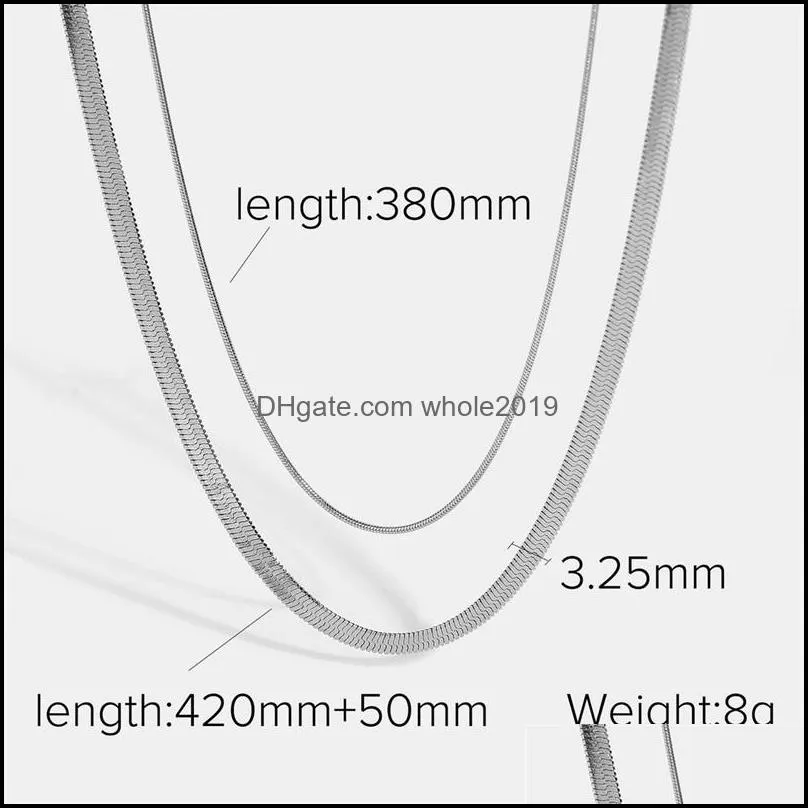 double layer snake chain necklace for women stacking 14k gold plated stainless steel choker party gifts chains 3372 q2